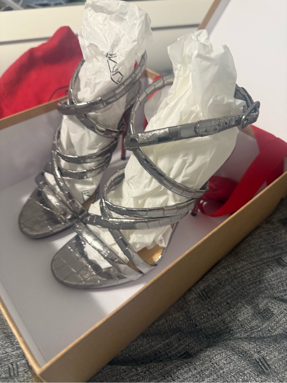 Christian Louboutin Metallic Silver Strappy High Heel Sandals